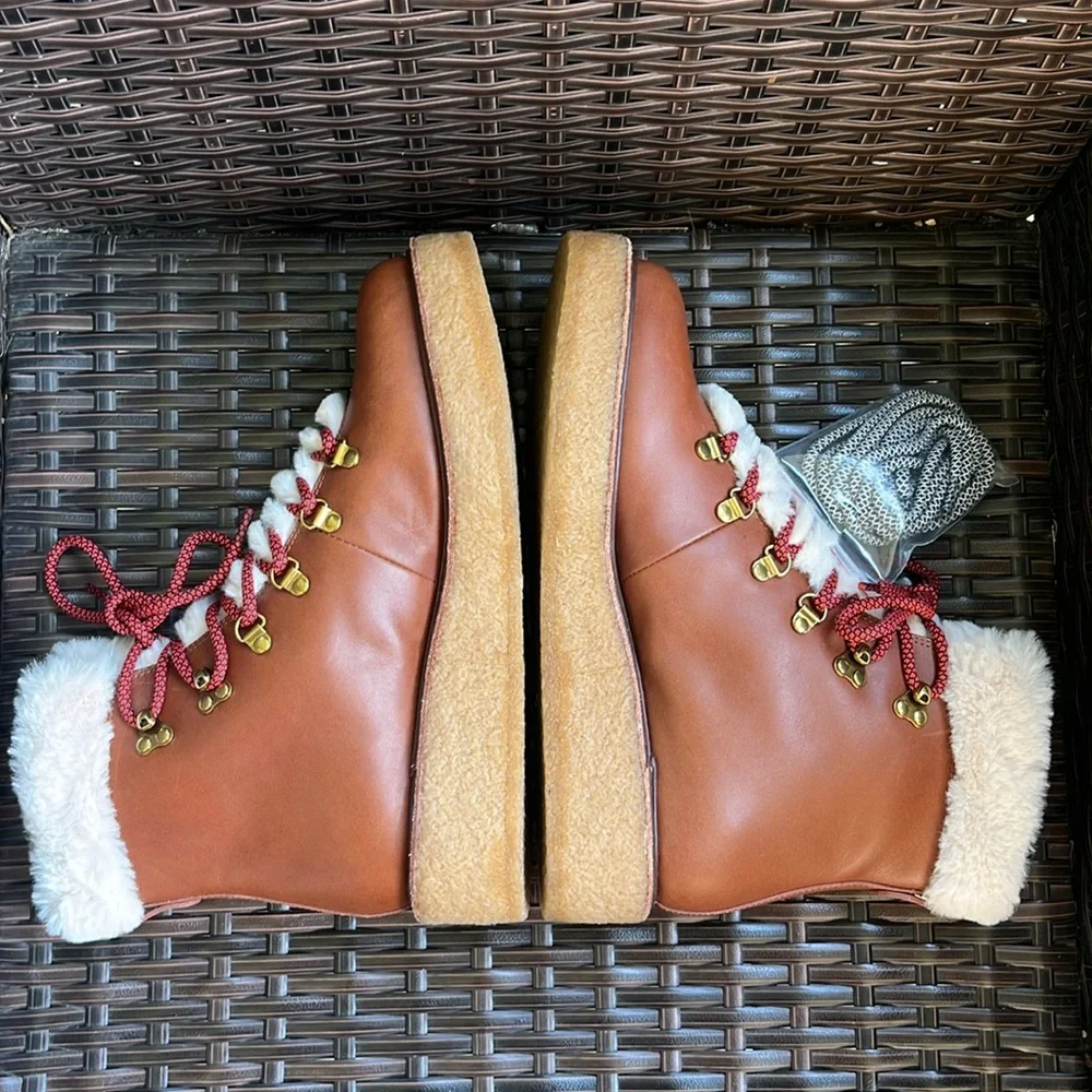 New J. Crew Leather Winter Wedge Boots - Size 8 - Picture 9 of 15